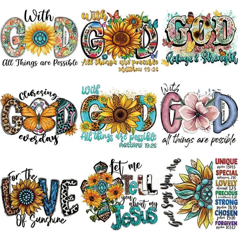 religious godHeat Transfer Iron On Decals Peace Love Nursing Transfer Printing DTF Transfers Stickers For Clothes