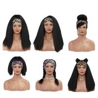 Perruque Yaki Lisse en Fibre Haute Température avec Bandeau Foulard Cheveux Longs Bouclés pour Femme, Aspect Naturel et Réaliste, Fabriquée à la Machine, 260g