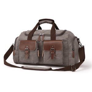 Custom Light Weight Fashion Canvas <b>Duffle</b> <b>Bag</b> Oversized Genuine <b>Leather</b> Weekend Travel <b>Bag</b> with Zipper Closure for Men and Women - Product Image 1