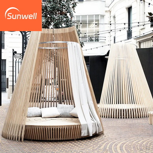 Tumbona redonda de lujo moderna para piscina con dosel, muebles nuevos para <span class=keywords><strong>Hotel</strong></span>, jardín, Patio, Salón al aire libre, tumbona de madera de ratán del fabricante - Product Image 3