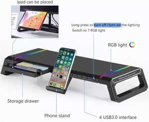 ขาตั้งจอคอมพิวเตอร์ 4USB พร้อมช่องเก็บคีย์บอร์ด วัสดุอะลูมิเนียม สำหรับแล็ปท็อป พร้อมพอร์ต USB3.0 ชาร์จเร็ว ขายดี - Product Image 4