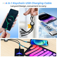 Chargeur multi-USB 3A 4-en-1 super rapide Porte-clés rotatif Câble de chargeur pour téléphone portable et ordinateur avec ports micro USB Type-C