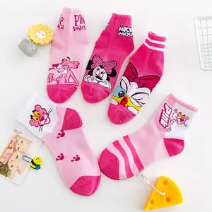 Stocked Kids Cartoon Socks Funny Girl Pink Mickey Crew Combed Cotton Baby Children Calcetines