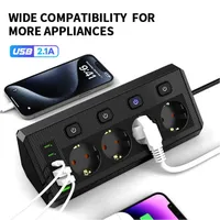 Multiprise d'angle UE, interrupteurs de commande indépendants, 4 prises CA, 3 ports USB, 3 ports Type-C, rallonge pour bureau, maison, bureau à domicile