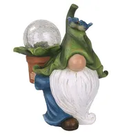 Decoração de jardim resina gnome estatueta de transporte enfeite mágico com luzes led
