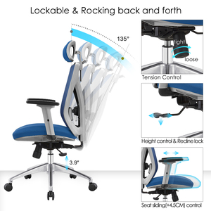 <span class=keywords><strong>Fauteuil</strong></span> de bureau pivotant confortable à dossier haut en maille avec accoudoirs 3D réglables – Chaise de bureau ergonomique - Product Image 5