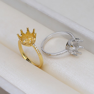 Bague Couronne en Argent S925 avec Taille Ajustable 7.5-8.5, Support DIY pour Perles, Apprêts et Composants de Bijoux 237 - Product Image 2