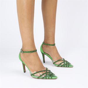 Escarpins pour femmes 2025 Nouveaux Sandales transparentes à brides croisées style féerique à bout pointu et boucle ouverte Chaussures d'été à talons hauts - Product Image 5