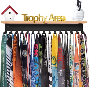 Présentoir de médailles en bois, porte-trophée avec crochets en acier, présentoir de médailles, <span class=keywords><strong>cadre</strong></span> de ruban mural <span class=keywords><strong>pour</strong></span> panier de Football - Product Image 1
