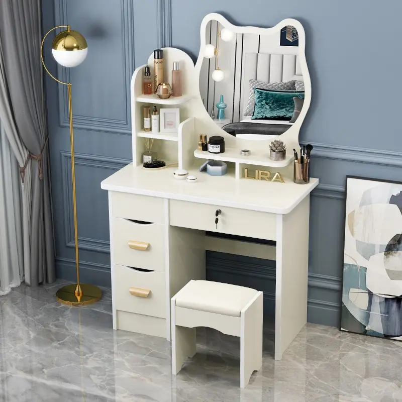 Hot Sale Patented Product Bedroom Furniture Set Dresser Makeup Vanity Desk with Cat Shape Mirror