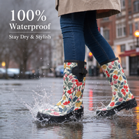 Bottes de pluie en caoutchouc pour femmes à imprimé floral tendance avec boucle latérale réglable, imperméables, pour jardin et extérieur