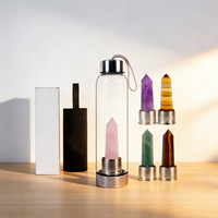 Bouteille d'eau en verre réutilisable moderne de 500 ml, anti-fuite, avec baguettes de cristal naturel et pointes de pierres précieuses pour élixir de guérison – Cadeau