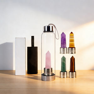 Bouteille d'eau en verre réutilisable moderne de 500 ml, anti-fuite, avec baguettes de cristal naturel et pointes de pierres précieuses pour élixir de guérison – Cadeau - Product Image 1
