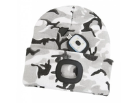 Bonnet LED camouflage blanc et gris en acrylique tricoté, casquette d'hiver à quatre lumières, trois modes de luminosité, rechargeable par USB, pour la randonnée et la course à pied