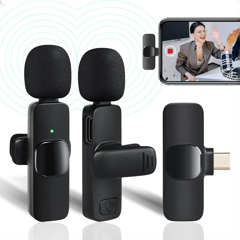 New Live Noise Cancelling Wireless Clip Lavalier Recording 2.4Ghz Microphone Bee Lavalier Microphone for Smartphone USB Type-c