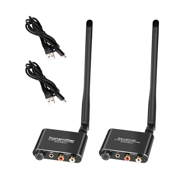2.4G Wireless Audio Transmitter &Receiver HD Sound Quality with Low Latancy RCA/3.5mm Jack Input Uesd for TV/PS2/3/PC Adapters