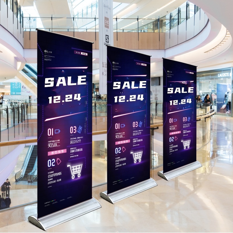 Intrekbare Goedkope Brede Basis Roll Up Banner Stand Floor Display 85*200 Poster Stand Roll Up Banner