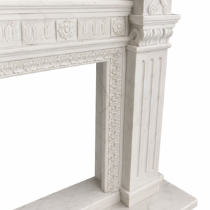Chimenea tradicional de mármol con tallado ornamentado, de mármol blanco, para interiores, con estufa de leña para comedor. - Product Image 5