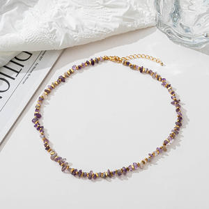 Joyería de moda color amarillo púrpura gargantilla de piedra natural irregular ágata collar de cuentas de jade - Product Image 3