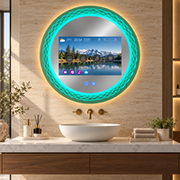 HAOCROWN Cermin TV LED Bulat dengan Pencahayaan Gelombang Dekoratif, Cermin Televisi Dinding untuk Kamar Mandi Hotel dan Rumah.