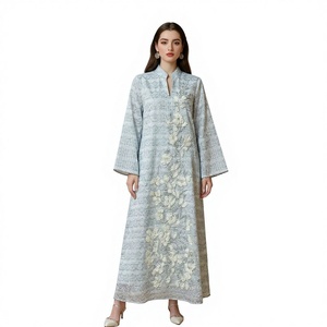 Nouvelle Robe Musulmane en Polyester à Motifs Floraux, Vêtement du Moyen-Orient, Jalabiya à Manches Longues, Longueur <span class=keywords><strong>Cheville</strong></span>, Robe Arabe - Product Image 1