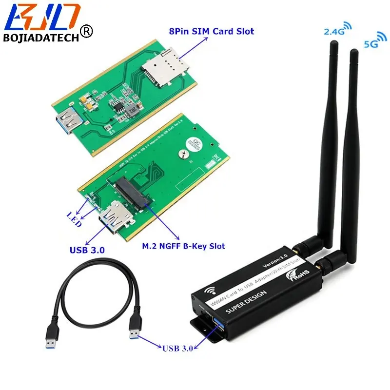 USB 3.0 ถึง NGFF M.2 M2 B-Key อะแดปเตอร์ไร้สายช่องใส่ซิม 2 เสาอากาศป้องกันสําหรับ GSM WWAN 3G 4G LTE โมเด็มโมดูล