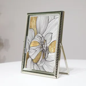 Moldura para fotos transparente de vidro e metal para decoração de casamento, 4x6, ideal para venda no atacado