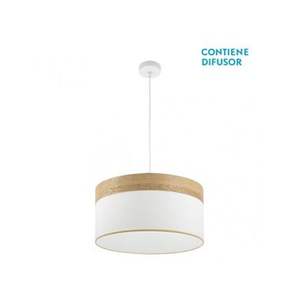 Lampada a sospensione 2xE27 bianca e legno chiaro, 50x50 cm - ideale per illuminazione decorativa e ambienti moderni. - Product Image 1