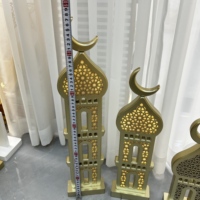 Lanterne de Ramadan en bois doré avec lumière LED, design tour de mosquée, décoration musulmane pour la maison pour l'Aïd, la salle de prière et les décorations festives