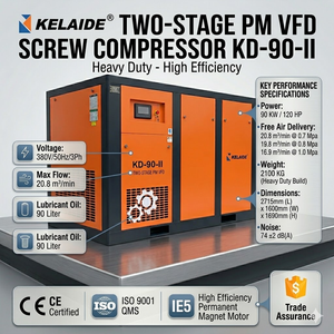 Compresseur d'air à vis statique à refroidissement par air, lubrifié, à deux étages, PM VFD, 18,5 kW, 25 CV, haute efficacité pour usine - Product Image 4