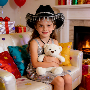 قبعة رعاة البقر الغربية بالجملة مع شراشيب للأطفال والآباء، مزينة بالألماس، مناسبة للحفلات والاستخدام الخارجي العادي - Product Image 3