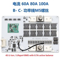 Cartes de protection de batterie au lithium 4S LiFePO4 BMS et 3S Li-ion BMS 60A 80A 100A avec équilibrage actif 0,7A pour packs de batteries solaires
