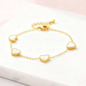 Set di Gioielli in Acciaio Inossidabile 316L Placcato Oro 18K con Madreperla a Forma di Cuore, Collana, Bracciale e Orecchini Delicati, Set Regalo Ipoallergenico OEM - Product Image 3
