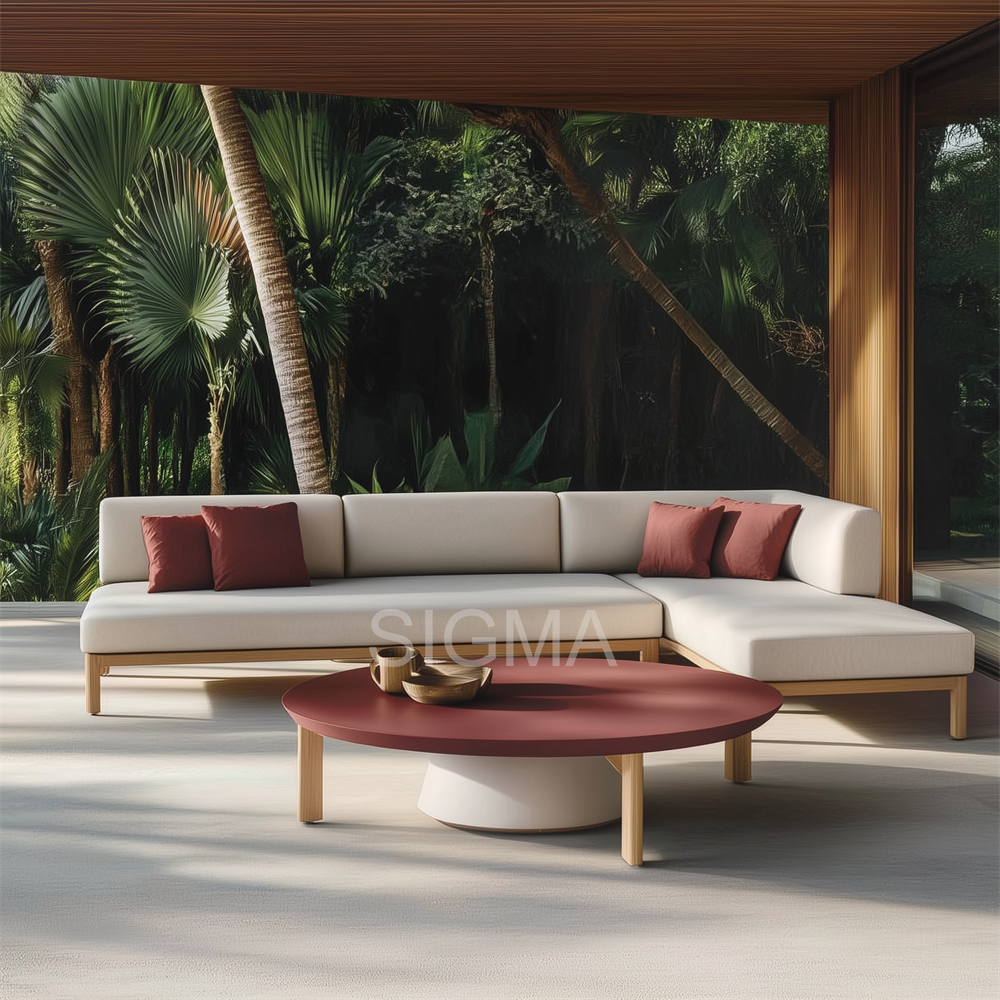 Minimalist Luxurious Outdoor Hotel Villa Garden Sofa with Cushion Backyard Wooden Sofas Teak Wood Sofa Sets