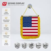 Drapeau de la France imprimé numériquement sur mesure 14x21cm avec franges à pompons, bannière de haute qualité en polyester satiné pour la fenêtre de la voiture ou le rétroviseur