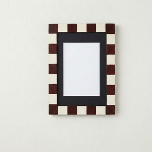 Rectangular MDF Eco-friendly Lightweight <b>Photo</b> <b>Frame</b> with Resin Checkered Brown and Cream Border Vertical Modern Design - Product Image 1