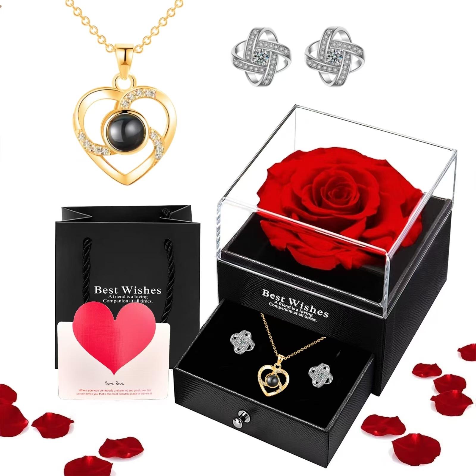 Collar (Oro) + Pendientes de Stud + Caja de Regalo de Rose