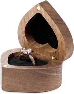 Boîte à bague de fiançailles en <span class=keywords><strong>bois</strong></span> en forme de cœur gravée, étui pour porte-bague pour cérémonie de mariage, jour commémoratif - Product Image 6