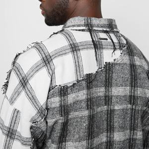 เสื้อเชิ้ตผ้าแฟลนเนลผู้ชายสั่งทำขายส่ง ลายตารางสีเทาผสมสี  แบบดิสเทรส - Product Image 4