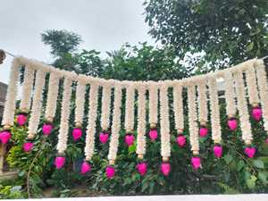 Solawood Pink Lotus Door Toran Eco Friendly Indian Diwali Decoration <b>Pooja</b> <b>Mandir</b> Door Hanging Bandarwar Backdrop Decoration - Product Image 3