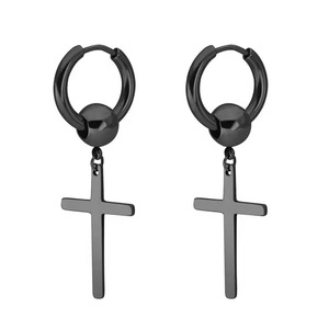 Pendientes de aro cruzados de acero inoxidable para hombres y mujeres, joyería de moda - Product Image 3