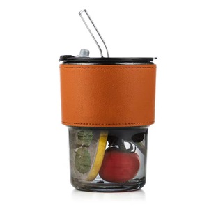 Transparent Glasses Stripe Glass Cup with Lid and Straw Ice <b>Coffee</b> Mug Tea Cup Drinkware Water <b>Bottles</b> Kitchen Accessories - Product Image 1