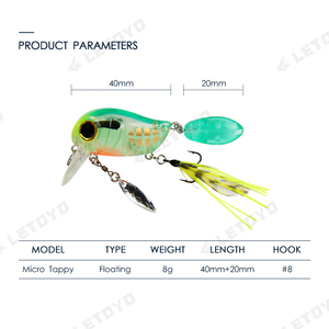 LETOYO Crankbait galleggiante 8g 40mm Mini manovella <span class=keywords><strong>palla</strong></span> in acciaio gancio piuma 3D <span class=keywords><strong>occhi</strong></span> Top esca da pesca in acqua con Spinner esca dura - Product Image 3