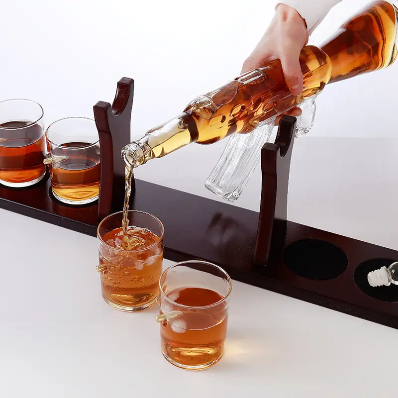 New products china handmade glass bottle decanter ak 47 gun shape bottle glass whiskey decanter