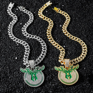 Hot Selling Personalization Popular Design Shine Alloy Deer <b>Head</b> Pendant Necklace Hiphop <b>Style</b> Men's Necklace Wholesale Jewelry - Product Image 1