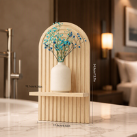 Tempat Pot Bunga Kayu Stainless Steel Art Deco, Gantungan Perhiasan Dinding, Dekorasi Rumah