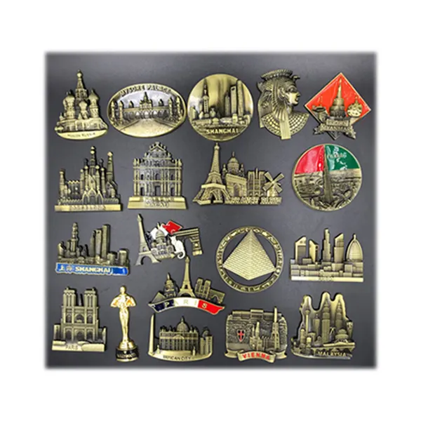 Tourist Souvenir USA Egypt France Austria Spain Dubai Russia Shanghai Metal Fridge Magnets Custom 3D Metal Refrigerator magnet