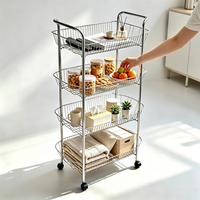 Chariot utilitaire roulant en métal à 4 niveaux DaS, chariot de rangement de cuisine avec paniers en fil métallique détachables, roues et poignées pour la maison