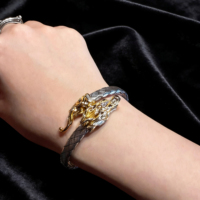 Bracelet tressé personnalisé avec fermoir tête de dragon pour homme, style chinois vintage, bracelet manchette de luxe, accessoires bijoux pour fête et cadeau
