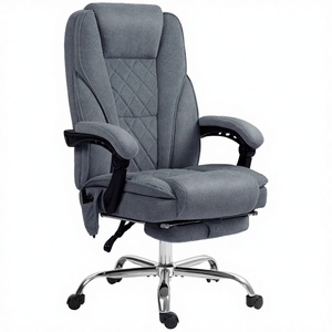 Gray Contemporary Chrome Base <b>Fabric</b> Massage Office <b>Chair</b> with Heated -<b>Reclining</b> Adjustable Height Footrest Executive Desk <b>Chair</b> - Product Image 3